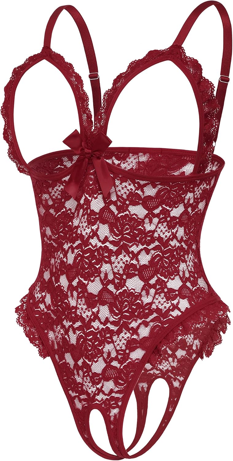 One Piece Lingerie Sexy Ruffle V Neck Bodysuit Lace Nightie