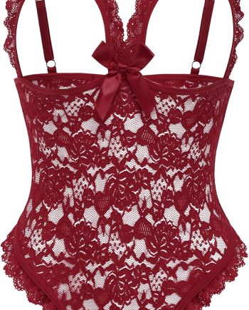One Piece Lingerie Sexy  Ruffle V Neck Bodysuit Lace Nightie