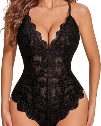 Women One Piece Lingerie Deep V  Sexy Lace Bodysuit  Crotch